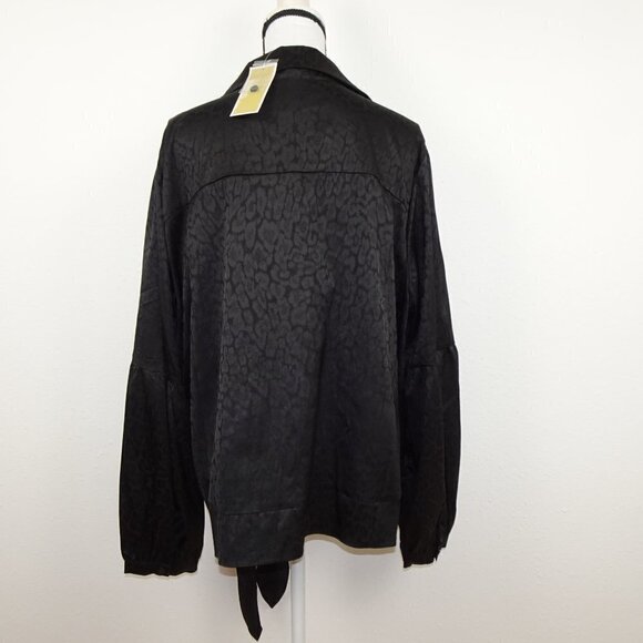 Michael Kors Cheetah Print Top Women's Plus Size 3X Black Long Sleeve Tie Detail - Picture 9 of 14